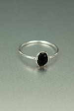 Black Golden Tourmaline Silver Ring - Size M