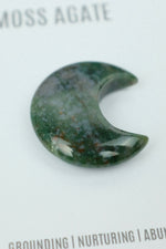 Moss Agate Crescent Moon Crystal • Grounding, Growth & Heart‑Root Balance