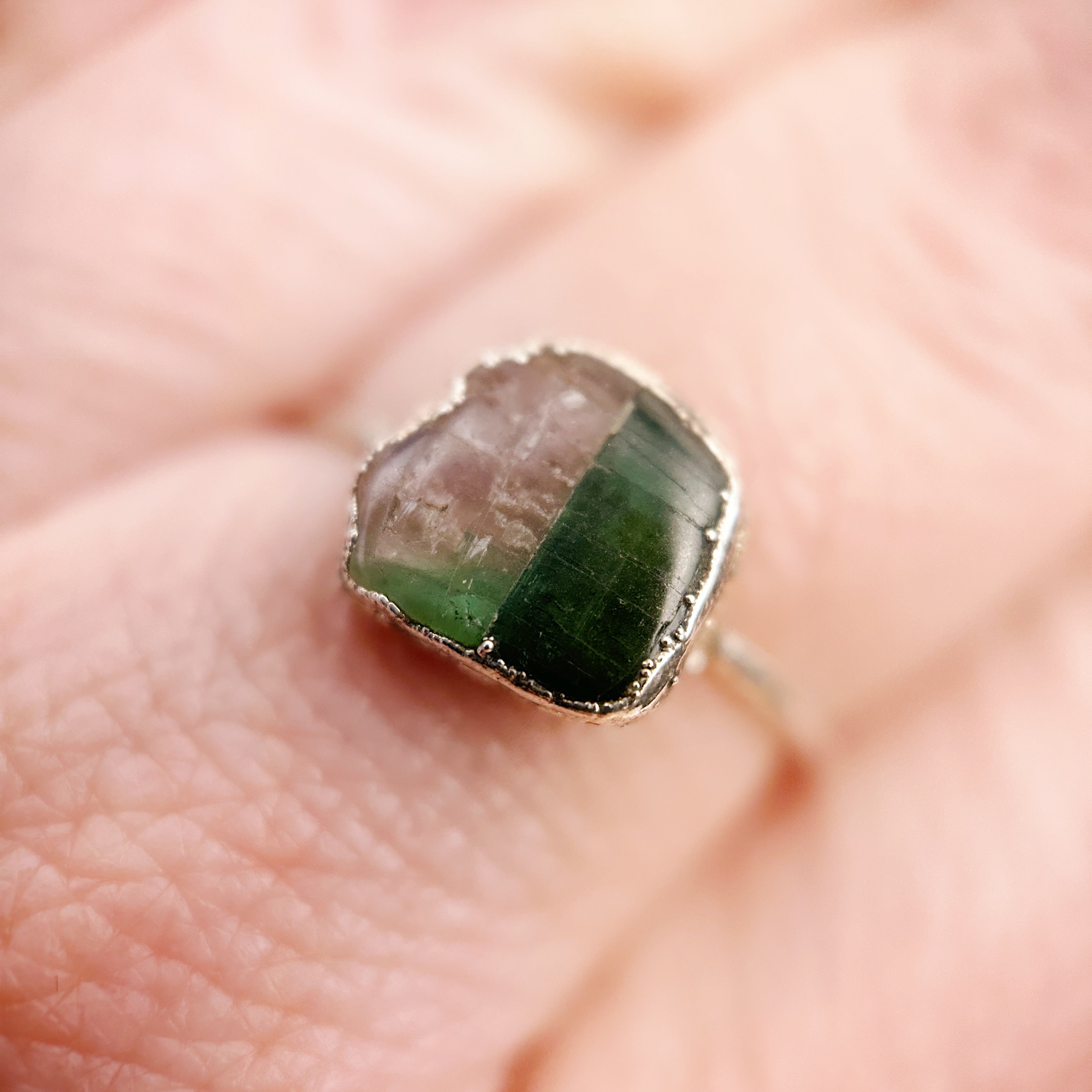 Watermelon Tourmaline Silver Ring - Size O