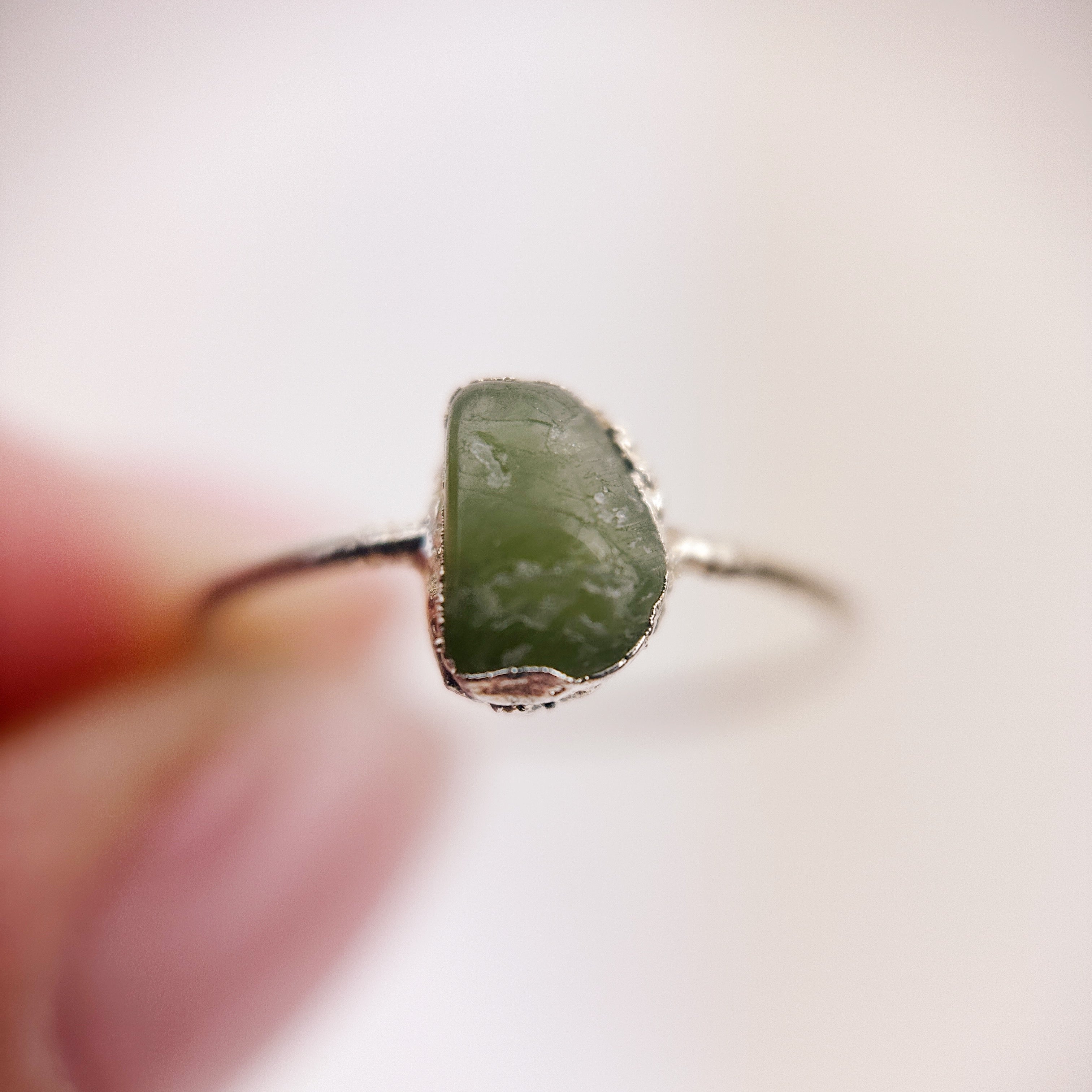 Green Tourmaline Silver Ring - Size K