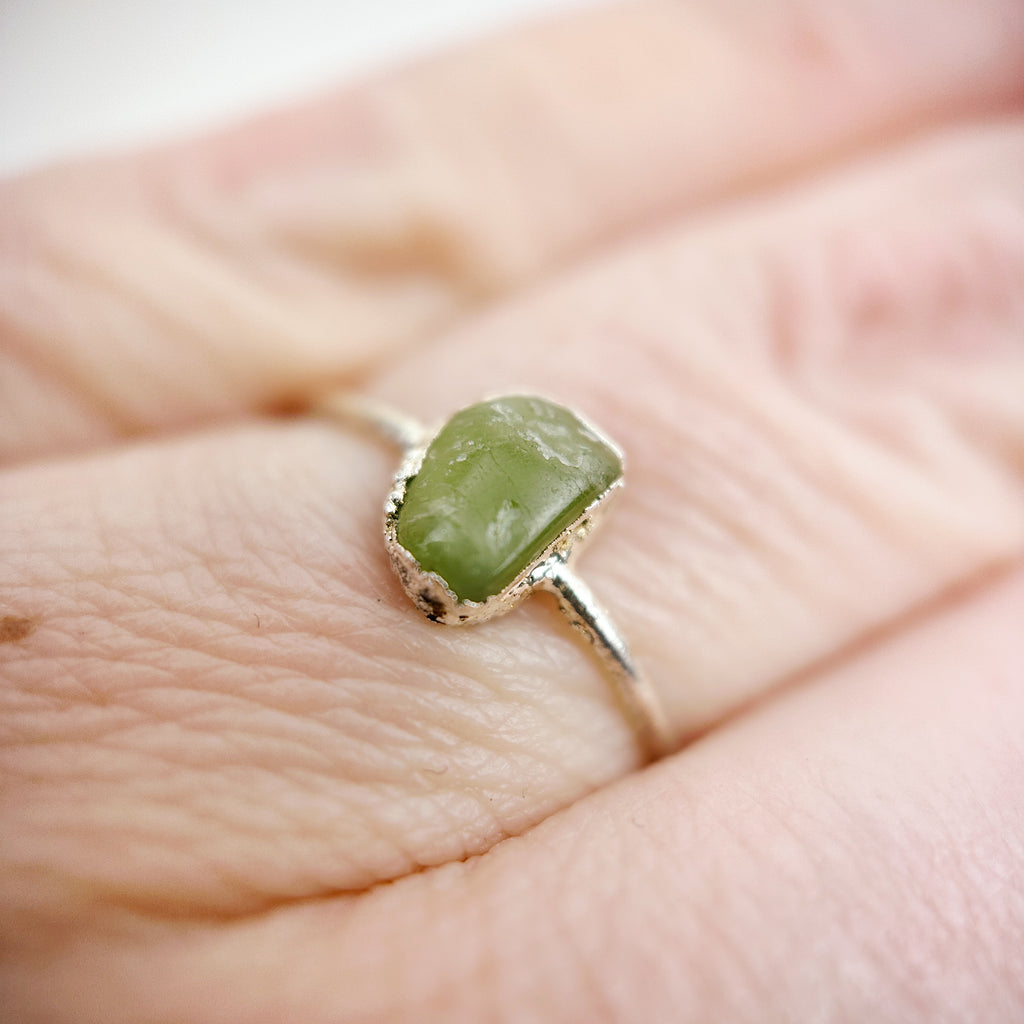 Green Tourmaline Silver Ring - Size K