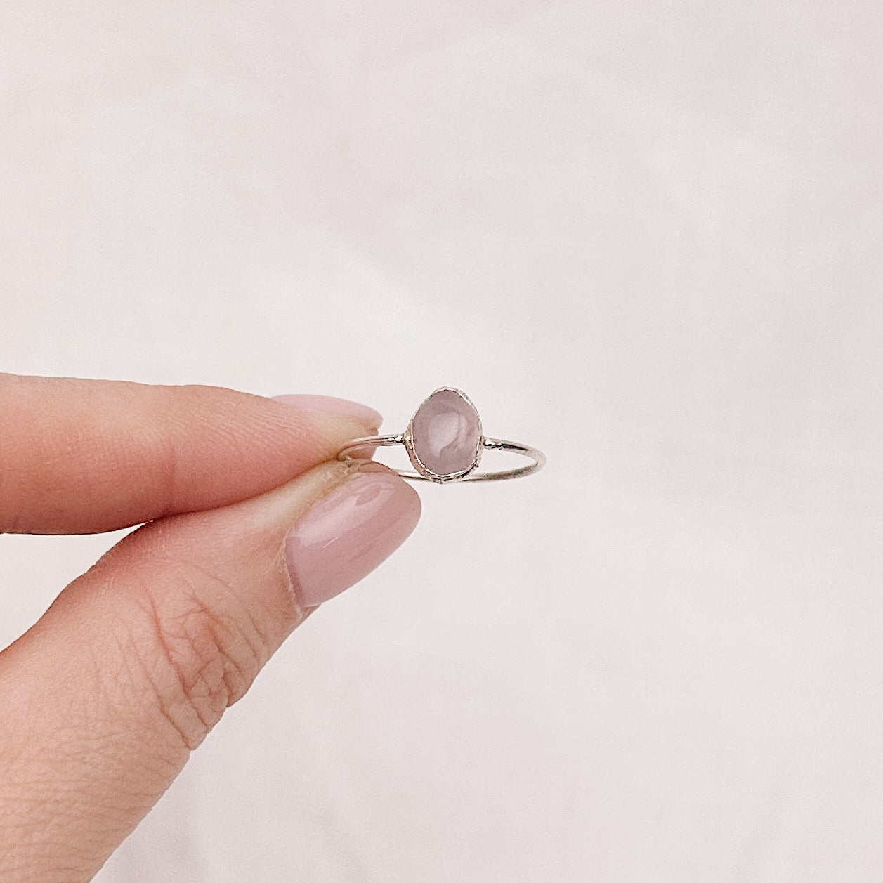 Rose Quartz Silver Ring - Size N 1/2