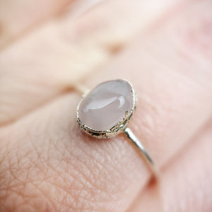 Rose Quartz Silver Ring - Size N 1/2