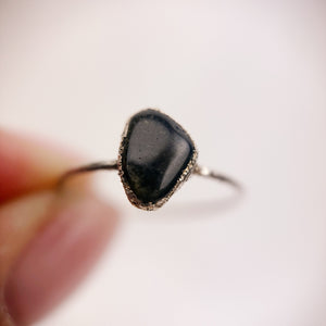 Black Golden Tourmaline Silver Ring - Size L