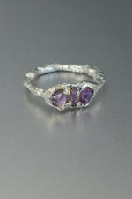 Triple Amethyst Ring • Purple Crystal Cluster – Size M