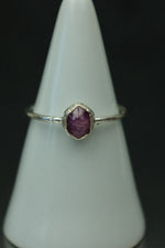 Rose Cut Ruby Silver Ring - Size O