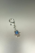 Silver Hamsa Hand And Evil Eye Bag Charm • 10mm Clip-On Protective Amulet