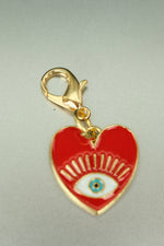 Gold Red Heart Evil Eye Bag Charm • Enamel Clip-On Talisman