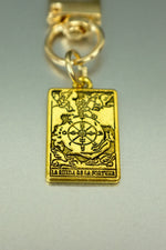 La Rueda de la Fortuna Gold Tarot Card Bag Charm • Clip-On Destiny Amulet
