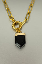 Obsidian Hexagonal Charm Necklace • Protective Pendant with Carabiner Clasp