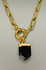 Obsidian Hexagonal Charm Necklace • Protective Pendant with Carabiner Clasp