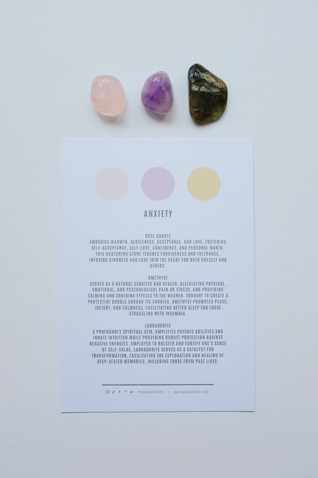 Packet of crystals for anxiety, containing soothing stones to help reduce stress and promote a sense of calm.