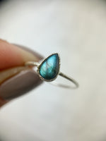 Silver Pear Labradorite Ring