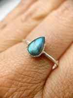 Silver Pear Labradorite Ring