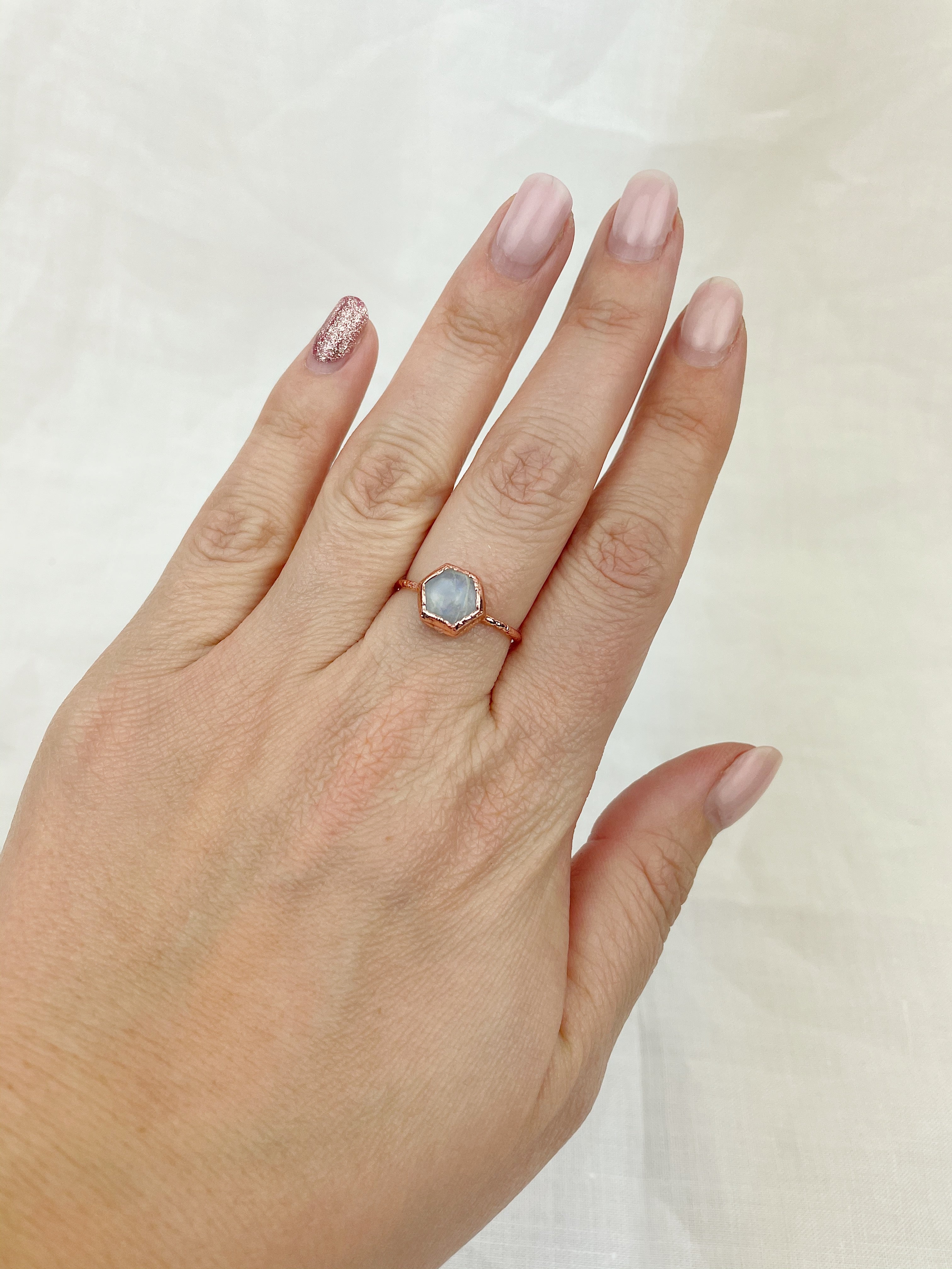 Hexagonal Moonstone Ring