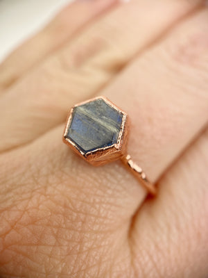 Hexagonal Labradorite Ring