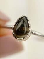 Silver Pear Smokey Quartz Ring
